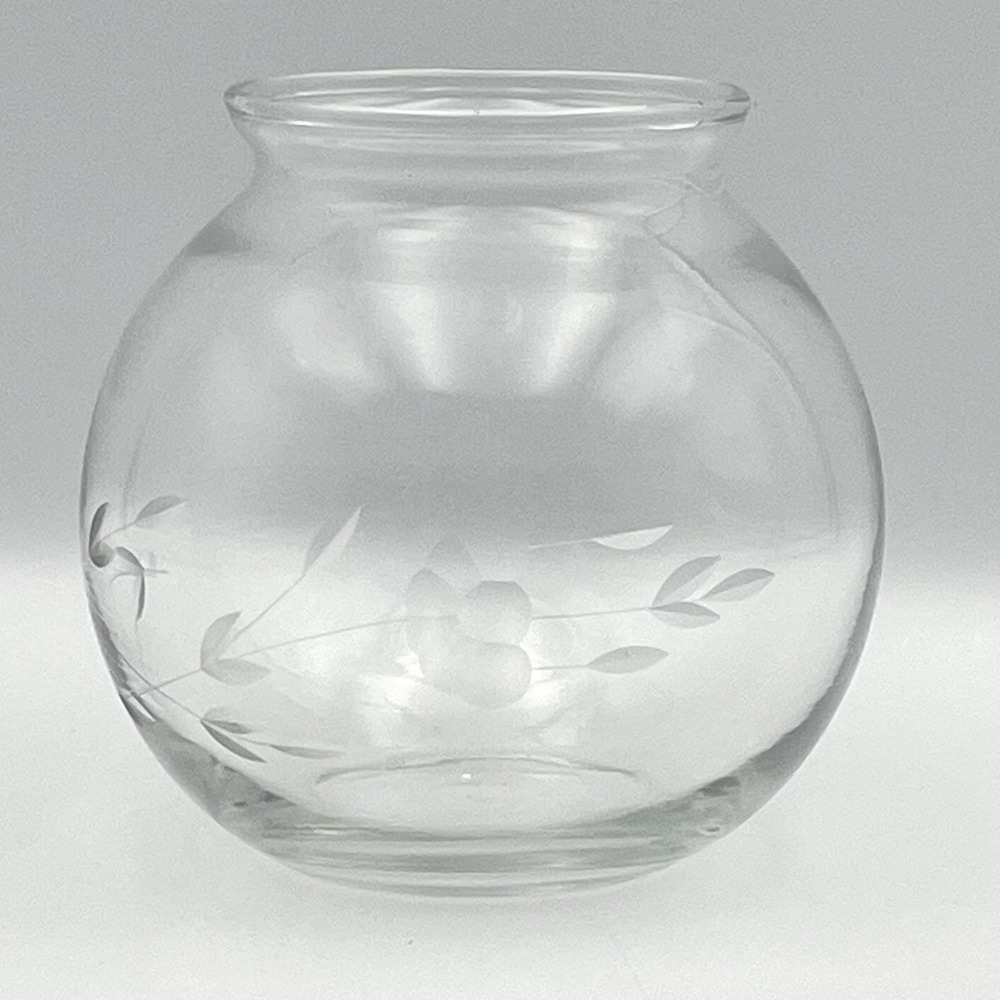 Vintage 1980s Princess House Heritage Floral Glass Jar 4" Round Bowl No Lid‎
